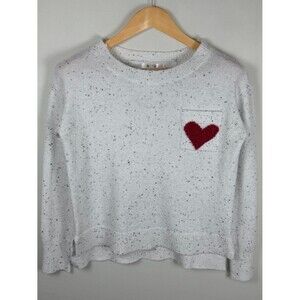 Daily Thread White Speckled Heart Pocket Sweater Small Cropped Pullover